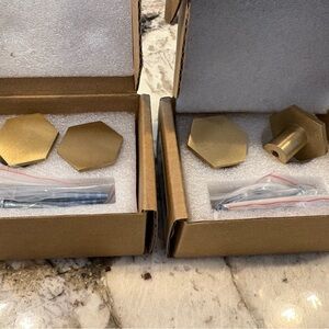 4 Hexagonal Solid Brass Cabinet Knobs
